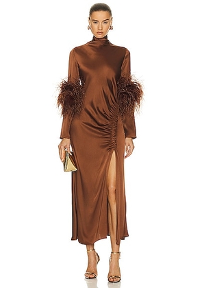Lapointe Doubleface Satin Bias Tab Slit Ostrich Dress in Umber - Brown. Size 0 (also in ).