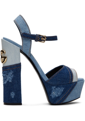 Dolce & Gabbana Blue Patchwork Denim Platform Heeled Sandals
