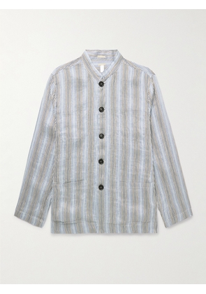 Massimo Alba - Cina2 Grandad-Collar Striped Linen and Silk-Blend Overshirt - Men - Blue - S