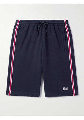 Gucci - Straight-Leg Striped Logo-Embroidered Cotton Drawstring Shorts - Men - Blue - S