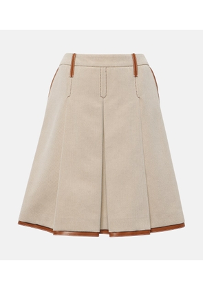 Miu Miu Leather-trimmed jacquard canvas midi skirt