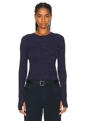 Enza Costa Long Sleeve Baseball Crewneck Top in Navy - Navy. Size L (also in XS).