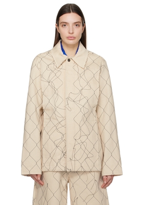 AIREI Beige Embroidered Denim Jacket