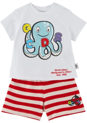GCDS Kids Baby White & Red Graphic T-Shirt & Shorts Set