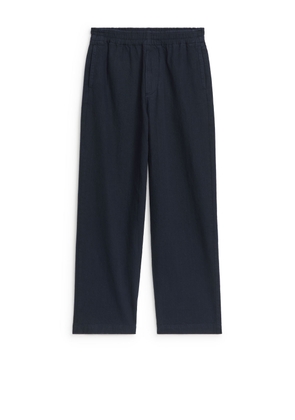 Relaxed Cotton Linen Trousers - Blue