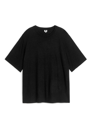 Oversized Linen-Blend T-Shirt - Black
