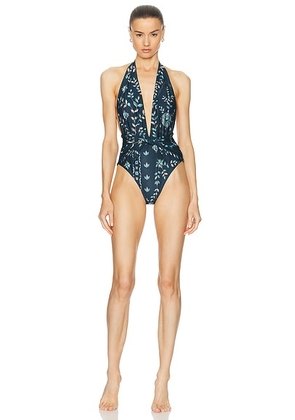 Agua by Agua Bendita Salm One Piece Swimsuit in Navy - Navy. Size L (also in M, S, XS).