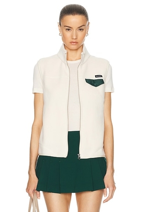 Sporty & Rich Zipped Polar Vest in Cream & Forest - Cream. Size L (also in M, S, XS).
