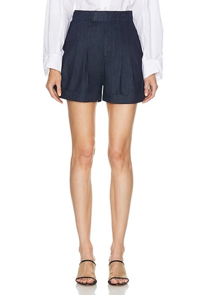 FRAME Pleated Wide Cuff Short in Rinse - Blue. Size 0 (also in ).