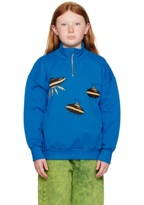Mini Rodini Kids Blue UFO Half-Zip Sweater