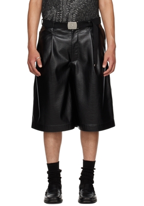 LU'U DAN Black Pleated Faux-Leather Shorts