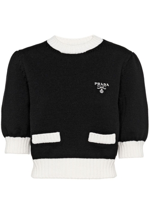 Prada logo-embroidered cotton jumper - Black