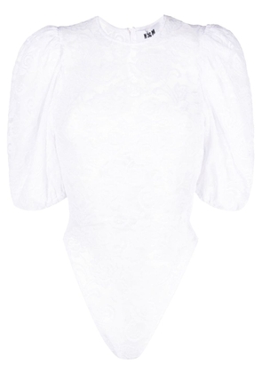 MSGM floral-lace puff-sleeve top - White