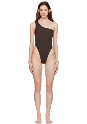 Louisa Ballou Brown Plunge One-Piece Swimsuit