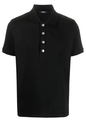Balmain monogram-pattern piqué polo shirt - Black