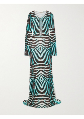 SIEDRÉS - Magy Cutout Zebra-print Satin Maxi Dress - Blue - xx small,x small,small,medium,large