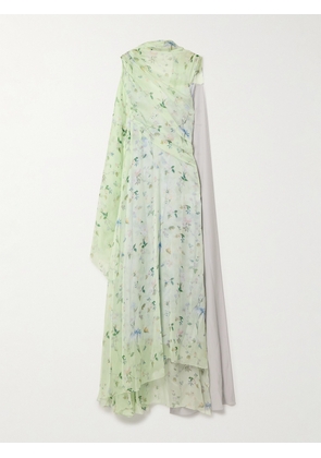 Givenchy - Lavaliere Cape-effect Satin-trimmed Draped Floral-print Silk-chiffon Gown - Blue - FR36,FR38,FR40