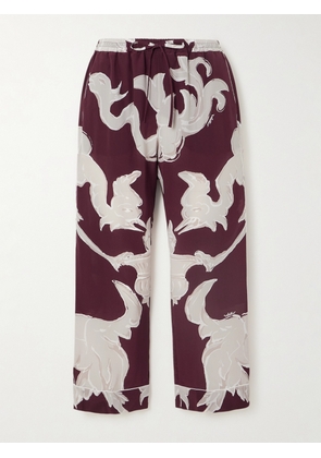 Valentino Garavani - Cropped Printed Silk-crepe De Chine Pants - Burgundy - IT36,IT38,IT40,IT42,IT44,IT46,IT48,IT50