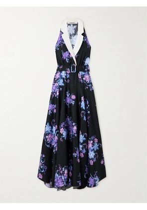 Rodarte - Belted Floral-print Silk-twill Midi Dress - Black - US0,US2,US4,US6,US8