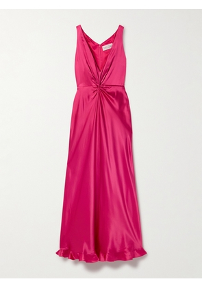 Saloni - Fia Twist-front Silk-satin Maxi Dress - Pink - UK 4,UK 6,UK 8,UK 10,UK 12,UK 14
