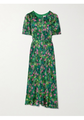 Saloni - Vida D Ruffled Floral-print Silk-satin Dress - Green - UK 4,UK 6,UK 8,UK 10,UK 12,UK 14,UK 16