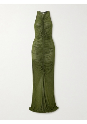 Retrofête - Marsann Ruched Crystal-embellished Mesh Gown - Green - xx small,x small,small,medium,large