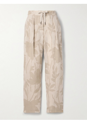 Brunello Cucinelli - Pleated Floral-print Linen Tapered Pants - Neutrals - IT38,IT40,IT42,IT44,IT46,IT48,IT50