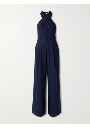 A.L.C. - Murphy Ii Belted Pleated Linen-blend Twill Halterneck Jumpsuit - Blue - US0,US2,US4,US6,US8,US10,US12,US14