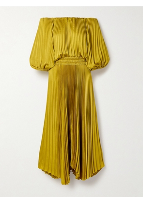 A.L.C. - Sienna Off-the-shoulder Pleated Satin Midi Dress - Yellow - x small,small,medium,large,x large