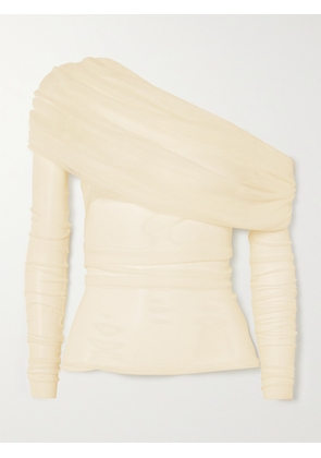 Christopher Esber - Off-the-shoulder Gathered Silk-tulle Top - Yellow - UK 6,UK 8,UK 10,UK 12,UK 14