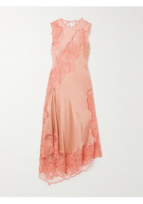 Ulla Johnson - Kaia Open-back Asymmetric Appliquéd Tulle-trimmed Silk-charmeuse Midi Dress - Pink - US0,US2,US4,US6,US8,US10,US12
