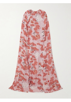 BERNADETTE - Minnie Cape-effect Floral-print Crepe De Chine Gown - Red - FR34,FR36,FR38,FR40,FR42,FR44