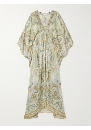 Camilla - Embellished Printed Silk-satin Kaftan - Cream - One size
