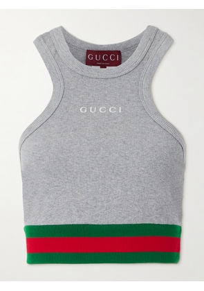 Gucci - Logo-embroidered Ribbed Cotton-blend Jersey Tank Top - Gray - XS,S,M,L