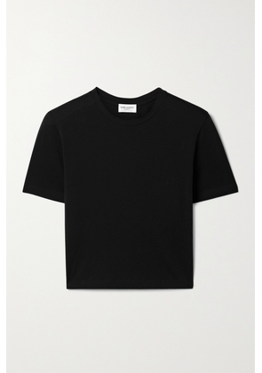 SAINT LAURENT - Cropped Embroidered Cotton-jersey T-shirt - Black - XS,S,M,L,XL