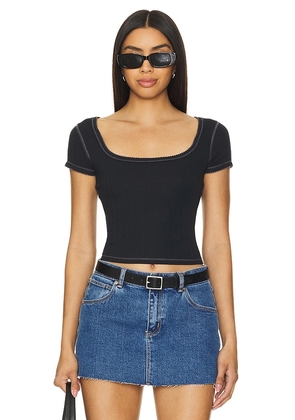 Free People X Intimately FP End Game Pointelle Baby Tee In Black in Black. Size M, S, XL, XS.