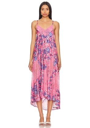Free People X Intimately FP First Date Printed Maxi Slip in Pink. Size S, XL, XS.