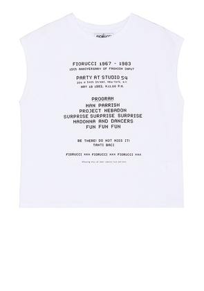 FIORUCCI Invitation Print Boxy Tank Top in White. Size M, S, XL.