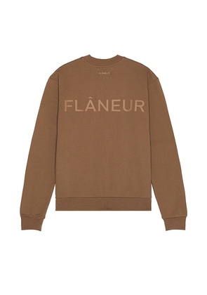 FLANEUR Tonal Logo Sweater in Brown. Size M, S, XL/1X.