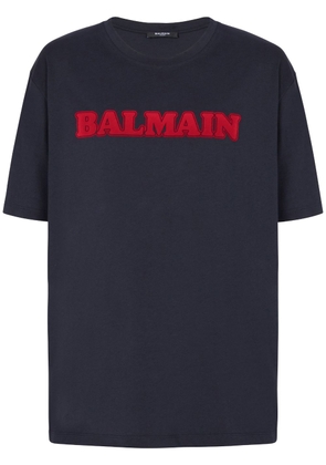 Balmain flocked-logo cotton T-shirt - Blue