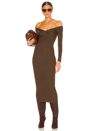 L'Academie Tucci Knit Bustier Dress in Chocolate. Size M, S, XL, XS, XXS.