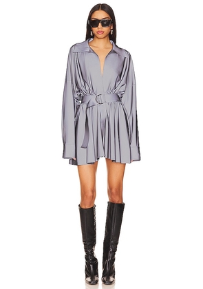 Norma Kamali Super Oversized Shirt Flared Mini Dress in Grey. Size L, M, XL, XS, XXS.