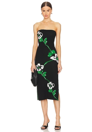 MILLY Floral Jacquard Strapless Midi Dress in Black. Size L.
