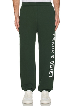 Museum of Peace and Quiet P.E. Sweatpants in Green. Size S, XL/1X, XS.