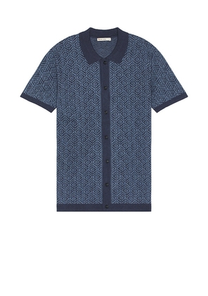 Marine Layer Jacquard Short Sleeve Sweater in Navy. Size M, S, XL/1X.