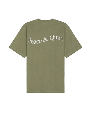 Museum of Peace and Quiet Wordmark T-Shirt in Olive. Size M, S, XL/1X, XS.