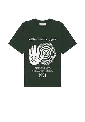 Museum of Peace and Quiet Mano Curativa T-Shirt in Green. Size M, S, XL/1X, XS.