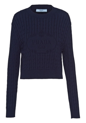 Prada logo-intarsia cable-knit jumper - Blue