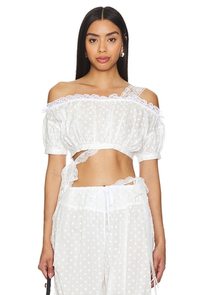Yuhan Wang Embroidered Ruched Crop Top in White. Size M, S, XL.