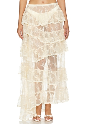 Yuhan Wang Lace Ruffled Maxi Skirt in Cream. Size L, S, XL.
